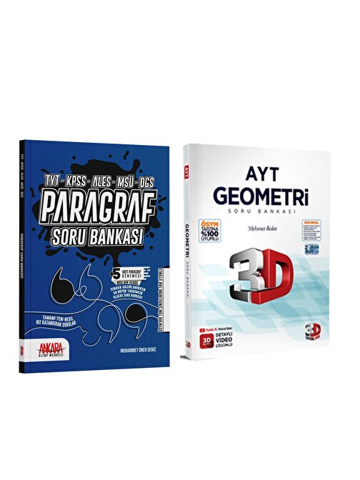 3D AYT Geometri ve AKM Paragraf Soru Bankası Seti 2 Kitap