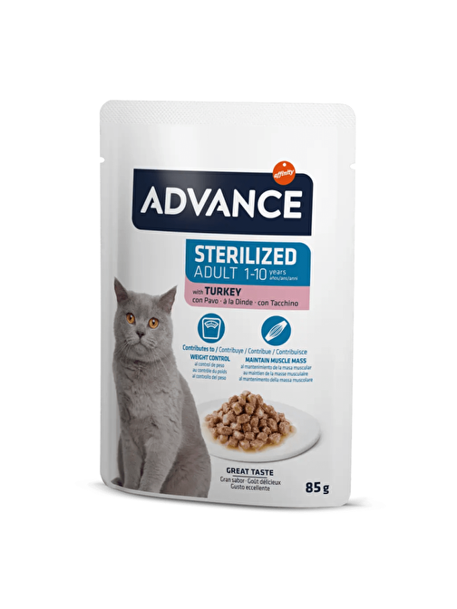 Advance Cat Sterilized Hindili Pouch Kısırlaştırılmış Kedi Yaş Maması 85 Gr