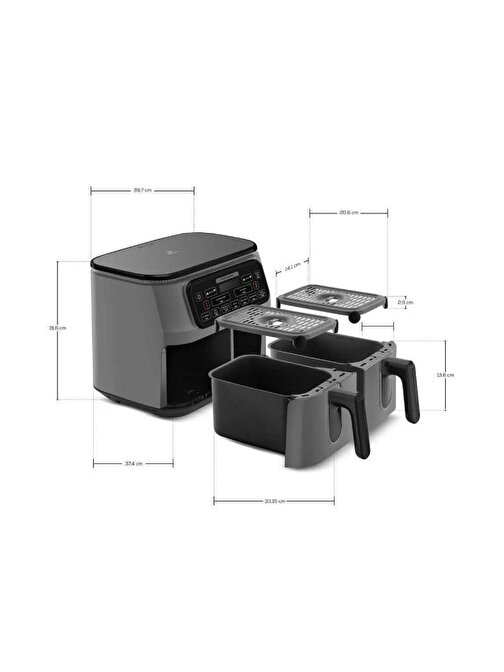 Karaca Air Pro Cook Duo Tandır XXXL 4+4 Litre Aırfryer Space Gray Black