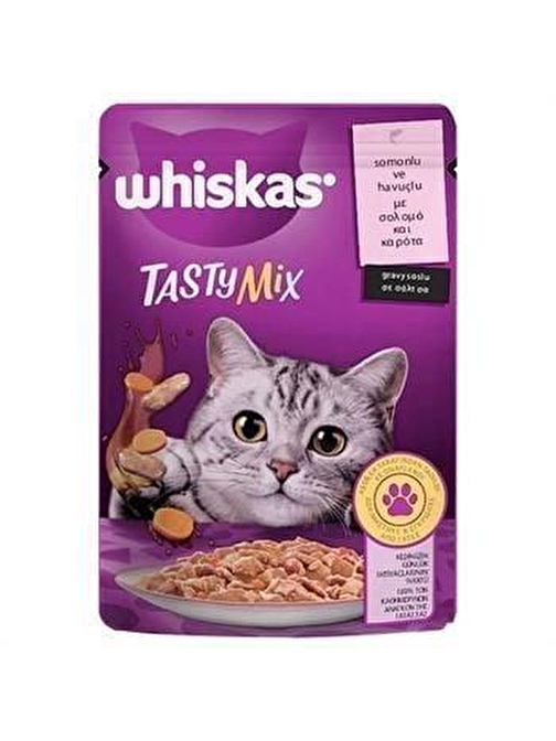 Whiskas Pouch TastyMix Sos İçinde Somonlu ve Havuçlu Yetişkin Kedi Konservesi 85gr