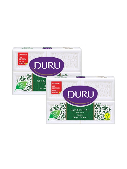 DURU SAF VE DOĞAL KLASİK BEYAZ SABUN KOKULU BANYO SABUNU 4x150 GR  (2 ADET)