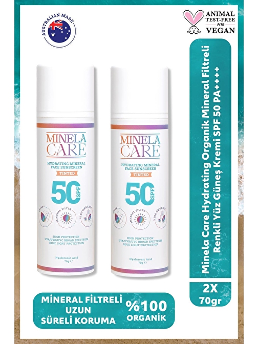 Minela Care Hydrating Organik Mineral Filtreli Renkli Yüksek Korumalı Yüz Güneş Kremi Spf50 2X70Gr