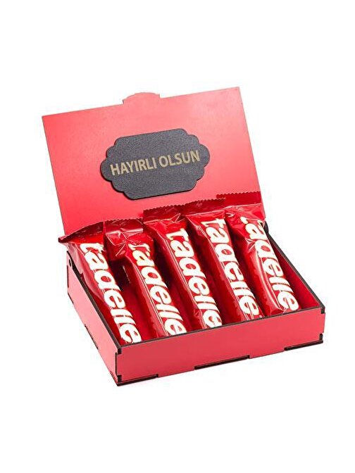 Nostaljik Lezzetler Sevdiklerinize Özel Kırmızı Ahşap Hediye Kutusunda 5 Adet Tadelle Sütlü Çikolata Hayırlı Olsun Yazılı