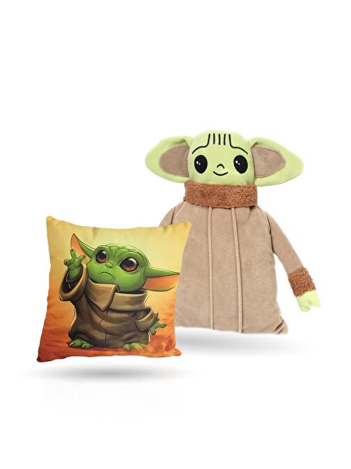 45 Cm Bebek Yoda Peluş Yastık + 28 cm Baby Yoda Yastık - Baby Yoda Peluş - Star Wars Peluş