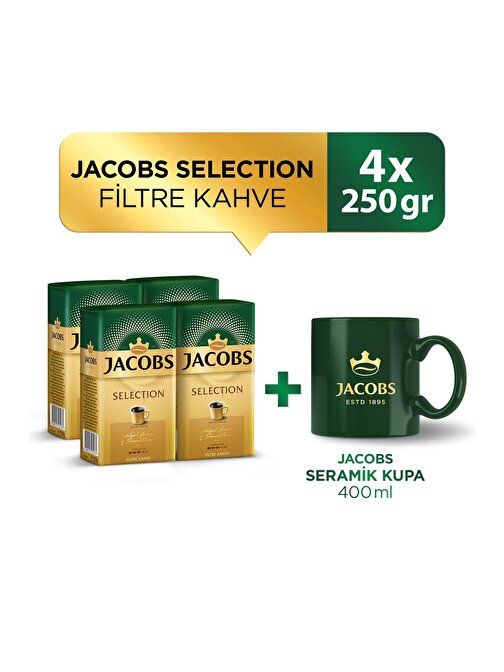 Jacobs Selection Filtre Kahve 250 gr x 4 Adet+ Jacobs Seramik Kupa 400 ml