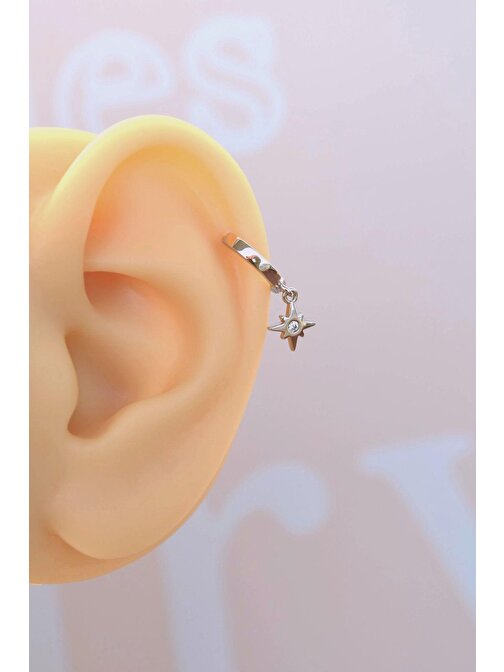 Kuzey Yıldızı Halka Tragus Piercing Helix Kıkırdak Küpesi Gümüş Renkli