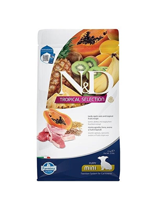 N&D Tropical Selection Kuzu Etli ve Tropikal Meyveli Mini Irk Yavru Köpek Maması 1.5 Kg