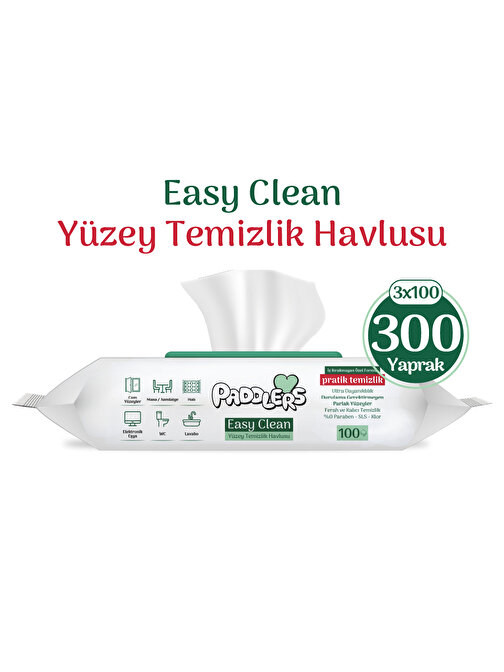 Easy Clean Beyaz Sabun Katkılı Yüzey Temizlik Havlusu 3x100 (300 Yaprak)