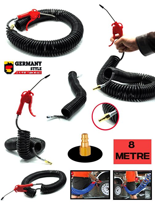 Germany Style Yüksek Kalite 8 Metre Spiral Hortum ve Hava Tabancası Seti