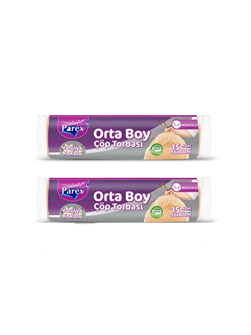 Parex Büzgülü Vanilya Kokulu Orta Boy Çöp Torbası 15'li x 2 Paket