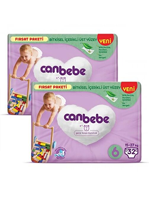 Canbebe Bebek Bezi Fırsat Paketi 6 Beden XL (15-27 Kg) 32 li x 2 Adet