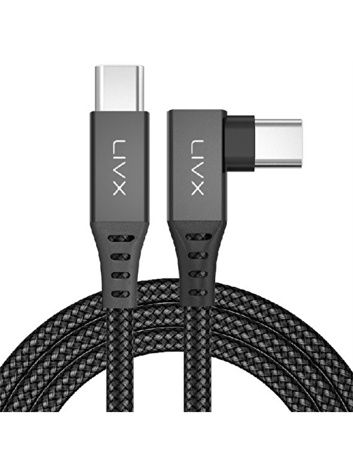 LivX Long Type C To Type C 5 Metre 60W 5Gbps Hızlı Şarj Veri Aktarımı 90° MVP Oyuncu Şarj Kablosu Halat Örgülü Oculus Quest Sanal Gerçeklik Şarj Kablosu OYN-05