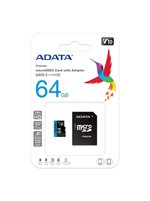 ADATA 64GB MICRO SDHC 100MBs ADAPTÖRLÜ PREMIER