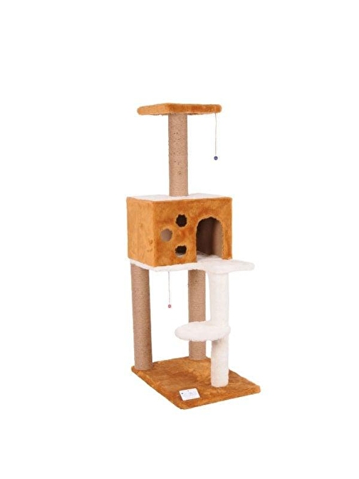 Cat Hause S09 Kare Yuvalı Basamaklı Kedi Tırmalama Evi Kahverengi 124 Cm