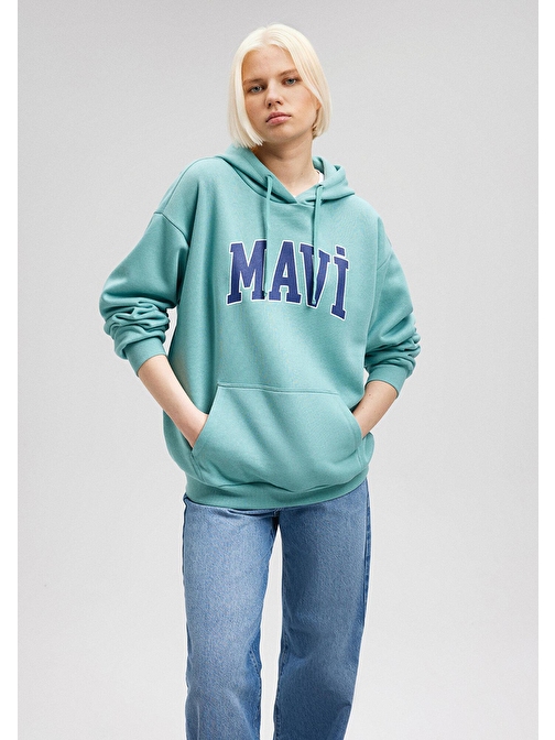 Mavi - Mavi Logo Baskılı Kapüşonlu Yeşil Sweatshirt 1600361-71823