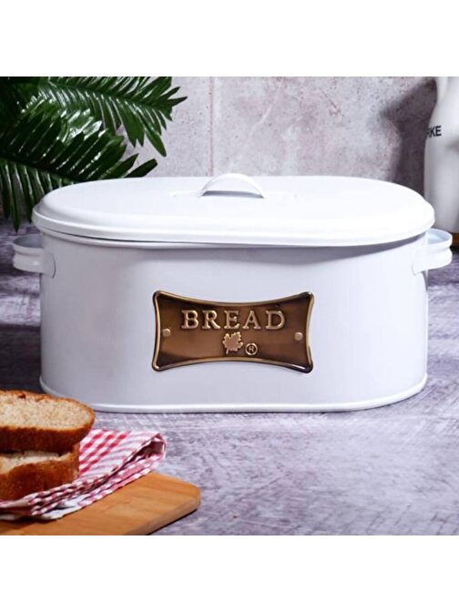 Piev Kapaklı Metal Ekmek Kutusu Beyaz