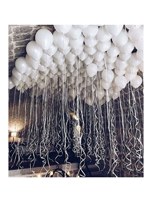 Pazariz Pazariz 50 Adet Beyaz Renk Metalik Lateks Balon Parti Süslemeleri Uçan Balon
