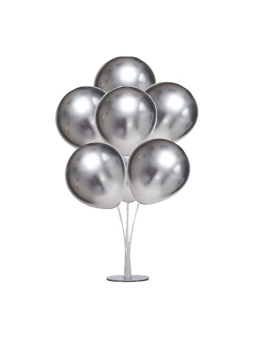 Pazariz Pazariz 7'Li Balon Standı + 7'Li Gümüş Parlak Krom Balon