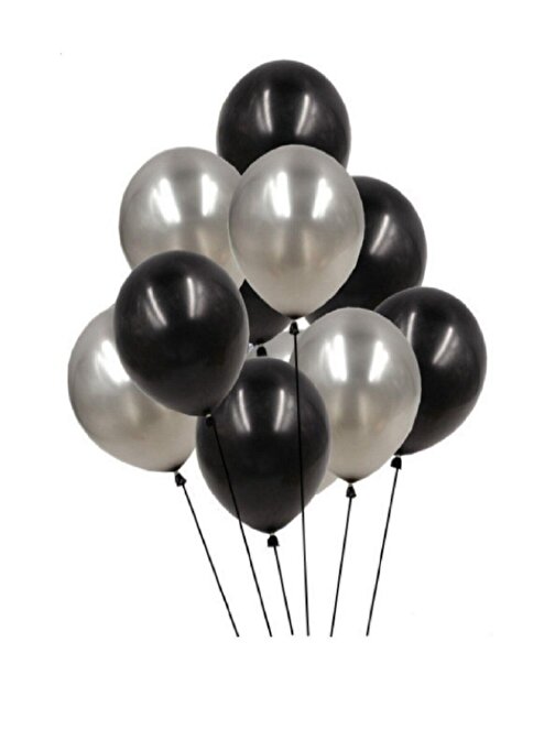 Pazariz Pazariz 100 Adet Siyah Gümüş Balon Ve 5 Metre Balon Zinciri