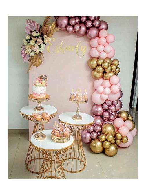 Pazariz Pazariz Krom Pembe Krom Gold Ve Makaron Pembe Balon Zinciri 100 Adet