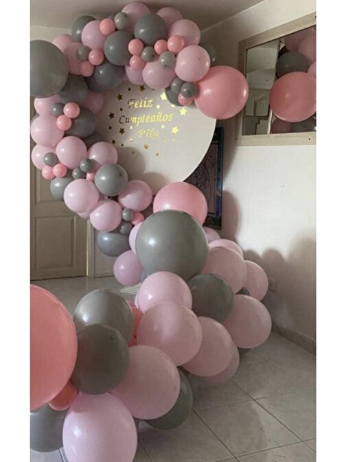 Pazariz Pazariz Pastel Balon Zinciri Pembe Gri 100 Adet