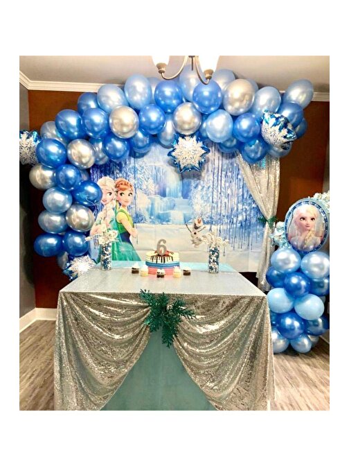 Pazariz Pazariz Krom Mavi Gümüş Balon Zinciri 100 Adet Frozen Balon Seti