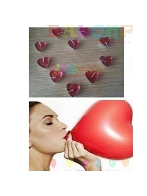 Pazariz Pazariz Sevgililer Günü Aşk Paketi, Kalp Balon + 10 Kalpli Mum
