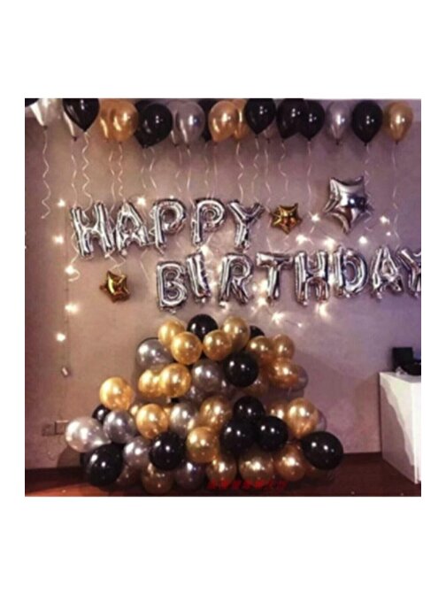 Pazariz Pazariz Happy Birthday Doğum Günü Balonu Kombini Gümüş Gold