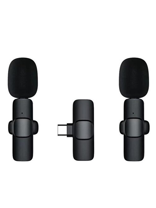 2 Adet Kablosuz Yaka Mikrofonu Typ-c 2'li Mini Mikrofon K9