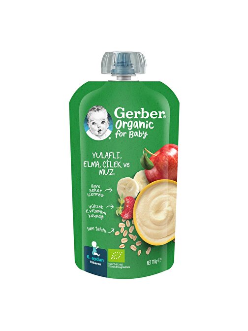 Gerber Organic Yulaflı Elma, Çilek ve Muz 110 gr