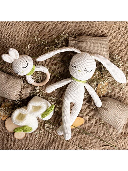 baby toys Tavşan Neni Set-Tavşan Dişlik Patik Amigurimi Örgü