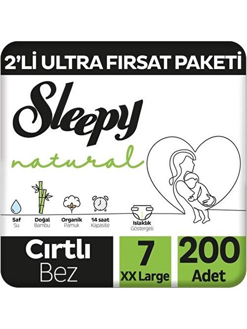 Sleepy Natural 2'li Ultra Fırsat Paketi Bebek Bezi 7 Numara Xxlarge 200 Adet