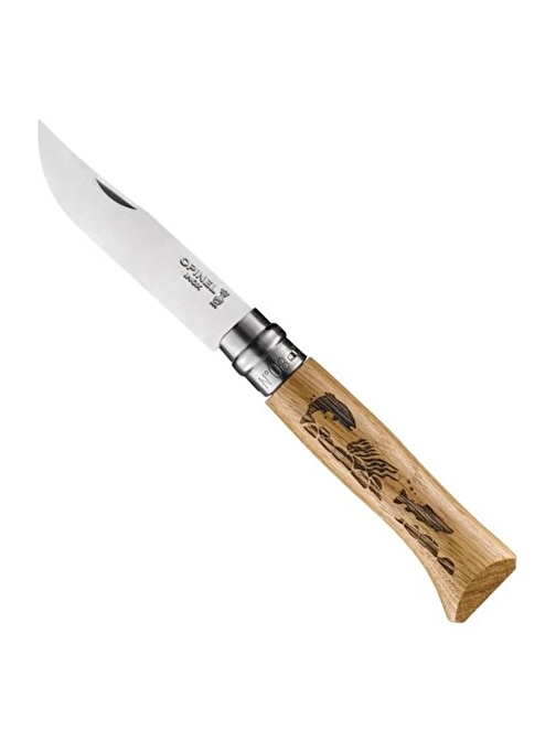 Opinel OP-002334 Inox No 8 Meşe Saplı Balık Desenli Paslanmaz Çelik Çakı