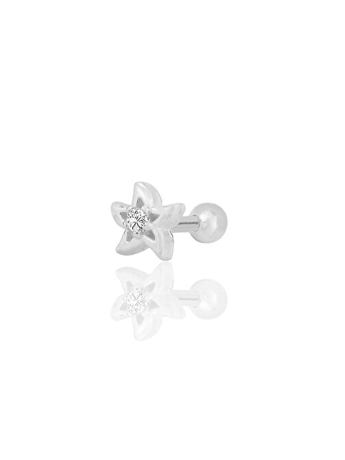 Gümüş rodyumlu zirkon taşlı yıldız modeli Tragus helix Piercing küpe SGTL12317RODAJ