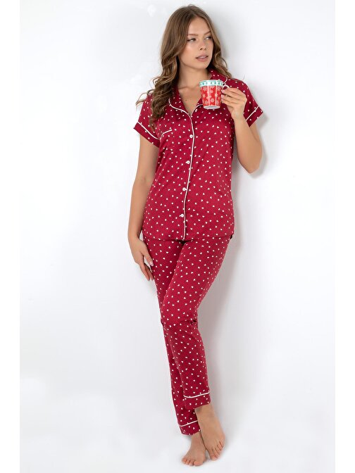 DoReMi Burgundy Heart Kısa Kollu Pijama Takımı