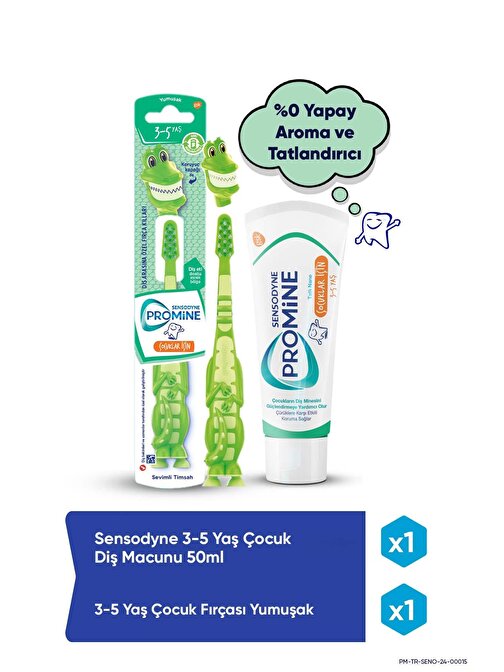 Sensodyne Promine 3-5 Yaş Çürüklere Karşı Koruyan Çocuk Diş Macunu 50ml+Timsahlı Yumuşak Diş Fırçası