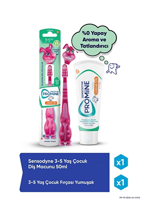 Sensodyne Promine 3-5 Yaş Çürüklere Karşı Koruyan Çocuk Diş Macunu 50ml+Tavşanlı Yumuşak Diş Fırçası