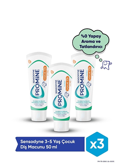 Sensodyne Promine 3-5 Yaş Çocuklar İçin Gün Boyu Çürüklere Karşı Koruyan Diş Macunu 50ml x 3 Adet