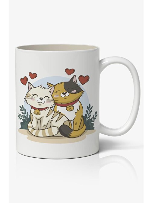 Sevgili Tatlış Kediler Tasarımlı Kupa Bardak Baskılı Kahve Kupa Bardak