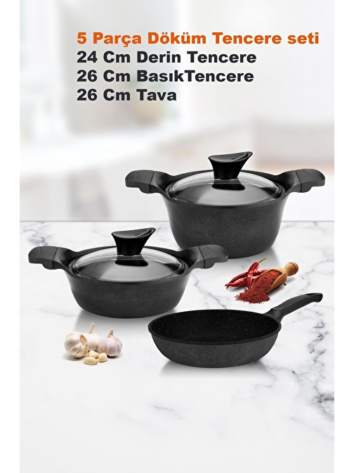 Cvs Dn 20030 5 Parça Döküm Granit Tencere Seti (24-26-26 cm )