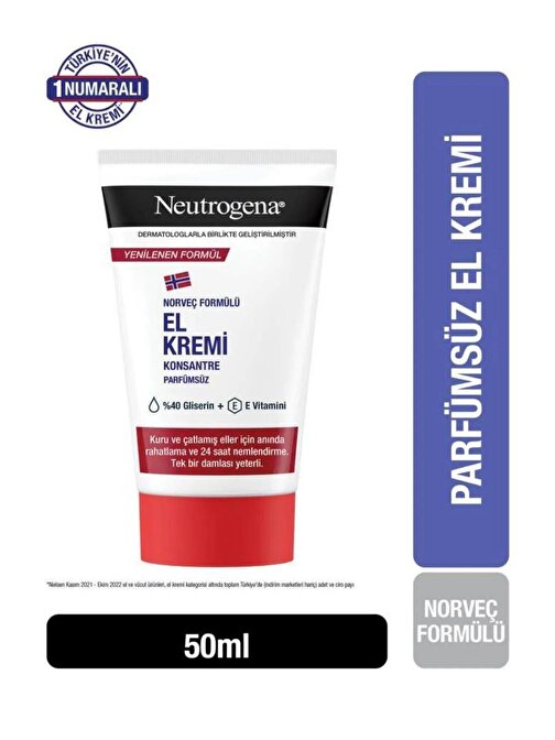 Neutrogena Konsantre Formül Nemlendirici Parfümsüz El Kremi 50 Ml 6 Adet