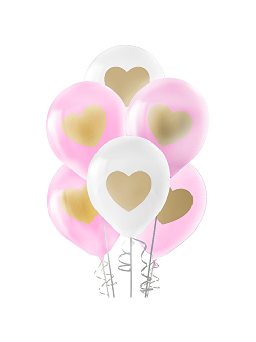 Pastel Balon Baskılı 100lü -Metalik Altın Kalp-