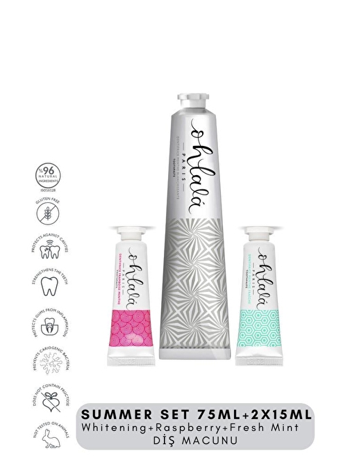 OHLALA Whitening 75 ml + Fresh Mint 15 ml + Raspberry mint 15 ml Summer Set Diş Macunu