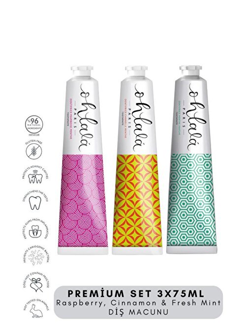 OHLALA Raspberry, Cinnamon & Fresh Mint Premium Set 3 x 75 ml Diş Macunu