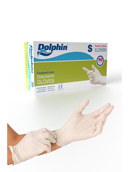 Dolphin Beyaz Lateks Eldiven Pudralı (S) 100lü Paket