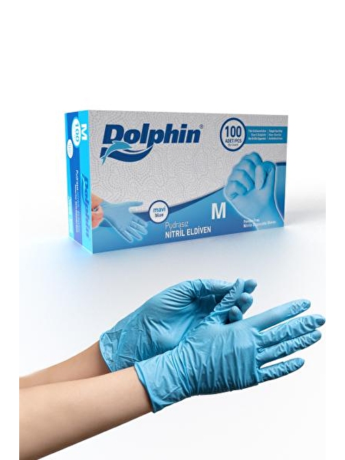 Dolphin Mavi Nitril Eldiven Pudrasız (M) 100lü Paket