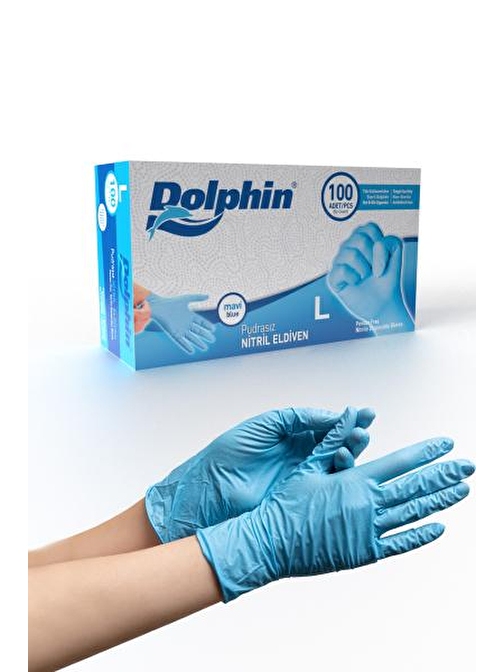 Dolphin Mavi Nitril Eldiven Pudrasız (L) 100lü Paket