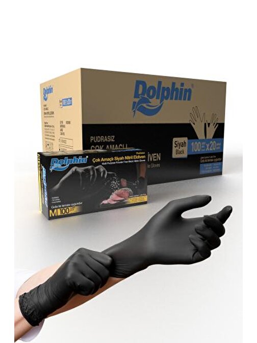 Dolphin Çok Amaçlı Siyah Nitril Eldiven (M) 20PK x 100lü Paket