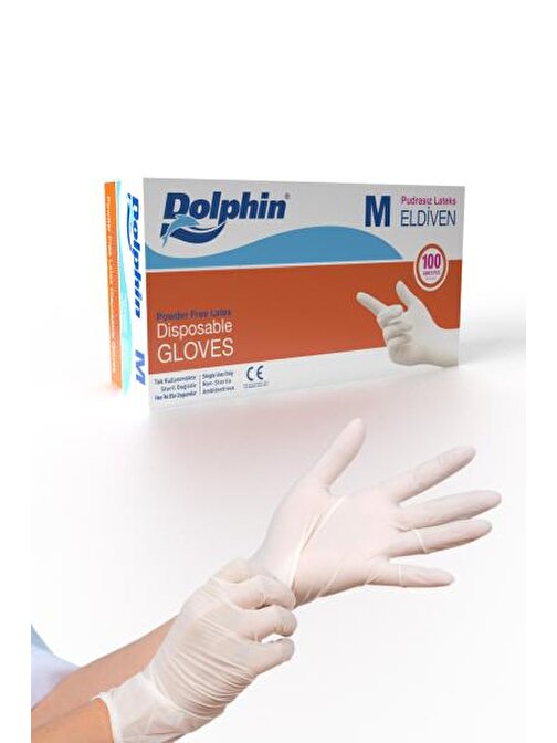 Dolphin Beyaz Lateks Eldiven Pudrasız (M) 100lü Paket