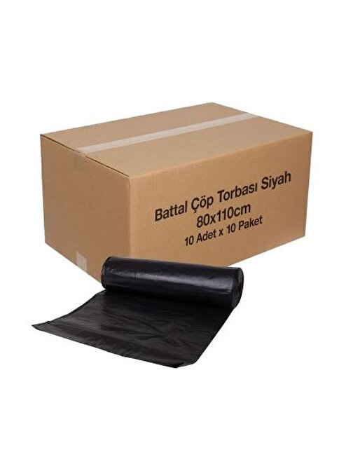Battal Çöp Torbası Siyah 80x110cm 10 Adet x 10 Paket Koli